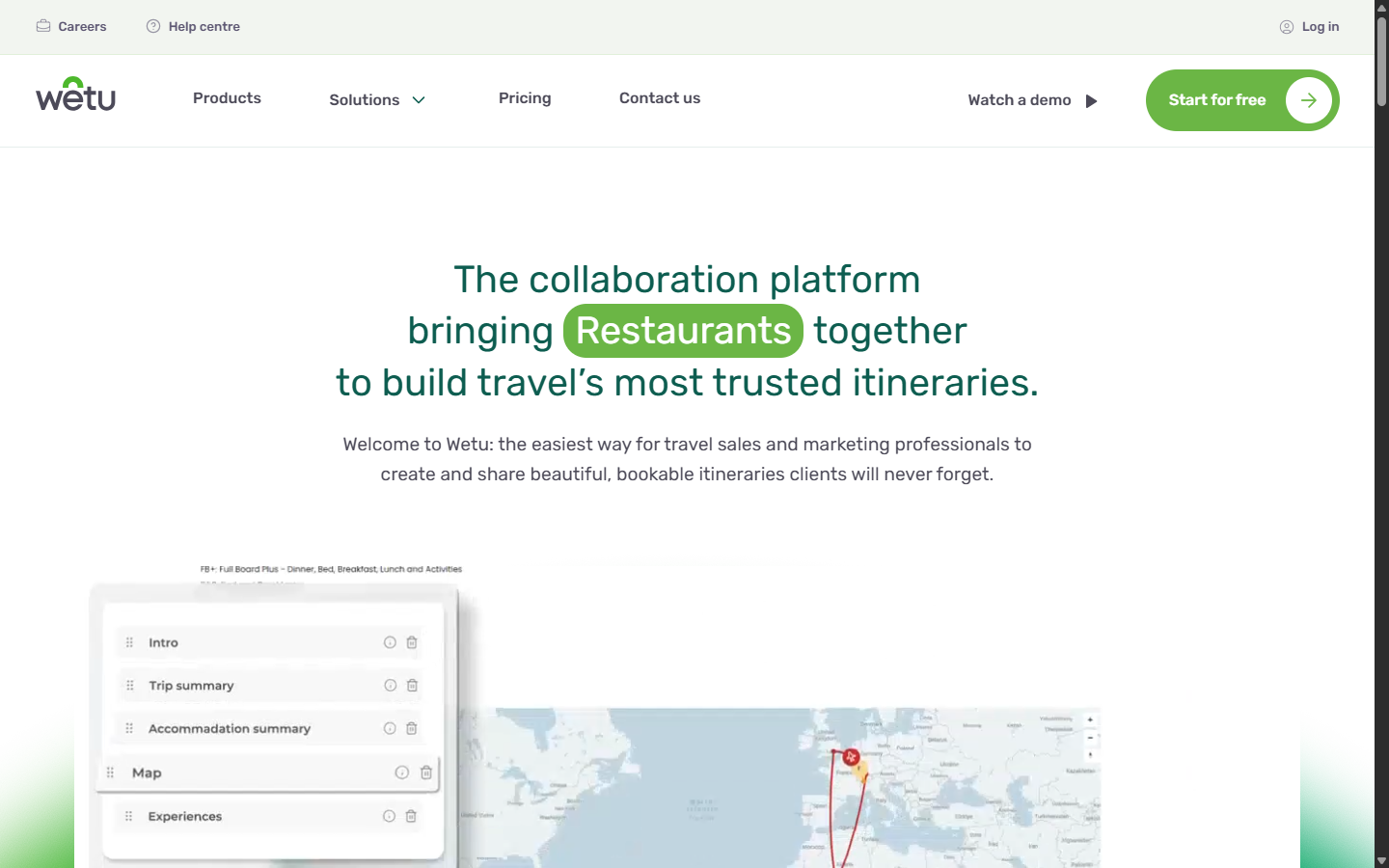 Wetu homepage — the collaboration platform bringing travel professionals together to build trusted itineraries